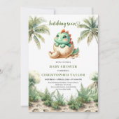 Invitation Modèle de fête prénatale pour bébé dinosaure qui v (Devant)