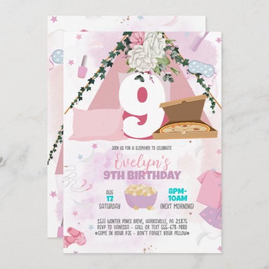 Invitation Modèle de fête pyjama, pastels doux (Devant / Derrière)