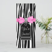Invitation modèle de fête rayée rose vif (Debout devant)