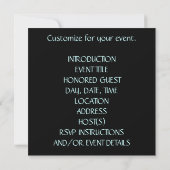 Invitation Modèle de fête sarcelle bleu noir satin (Dos)