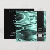 Invitation Modèle de fête Satin Bleu sarcelle Noir Bleu sarce (Devant / Derrière)