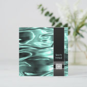 Invitation Modèle de fête Satin Bleu sarcelle Noir Bleu sarce (Debout devant)