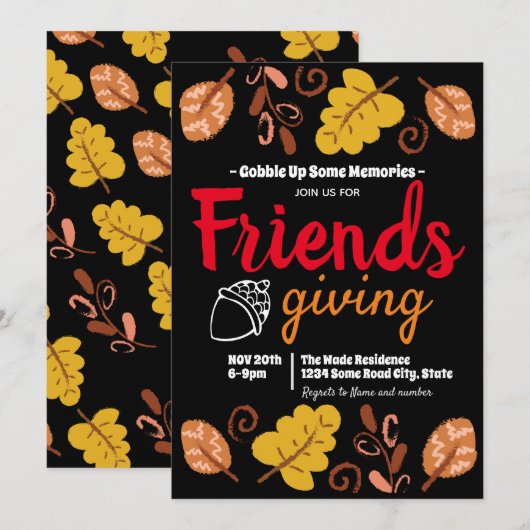 Invitation Modèle de feuille Friendsgiving à gober (Devant / Derrière)
