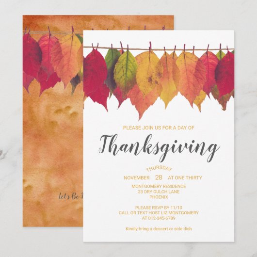 Invitation Modèle de feuilles d'automne pour le dîner de Than (Devant / Derrière)