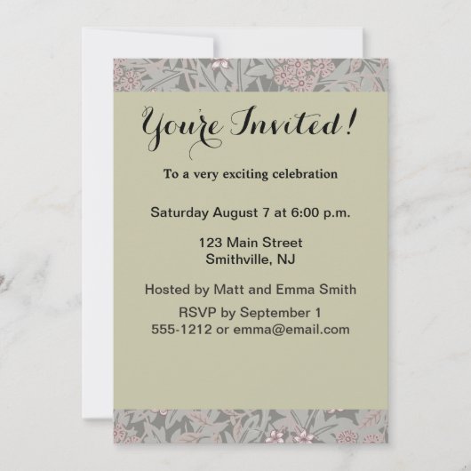 Invitation Modèle de fleur de jasmin de William Morris (Devant)