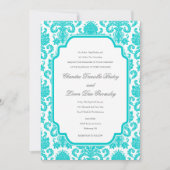 Invitation Modèle de frontière de Deep Aqua Mariages Damask (Devant)