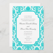 Invitation Modèle de frontière de Deep Aqua Mariages Damask (Devant / Derrière)