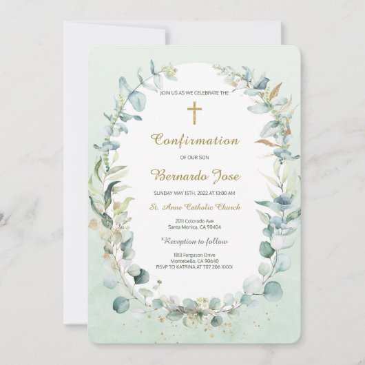 Invitation Modèle de garçon de confirmation de la verdure (Devant)
