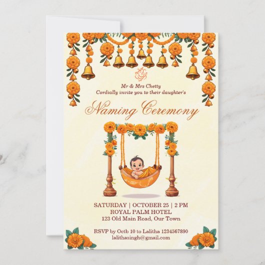 Invitation Modèle de la cérémonie indienne de baptême du berc (Devant)