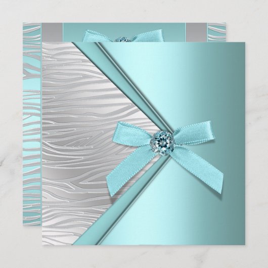 Invitation Modèle de la soirée turquoise Blue Silver Zebra (Devant / Derrière)