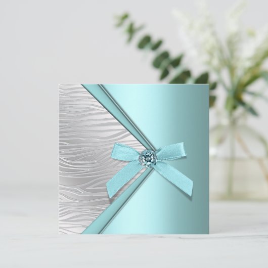 Invitation Modèle de la soirée turquoise Blue Silver Zebra (Debout devant)