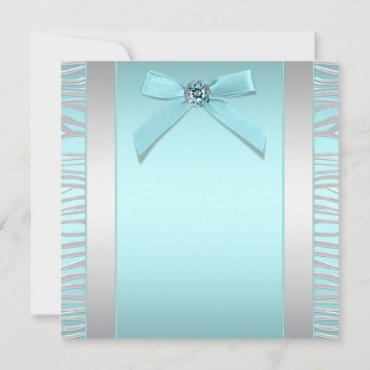 Invitation Modèle de la soirée turquoise Blue Silver Zebra (Dos)