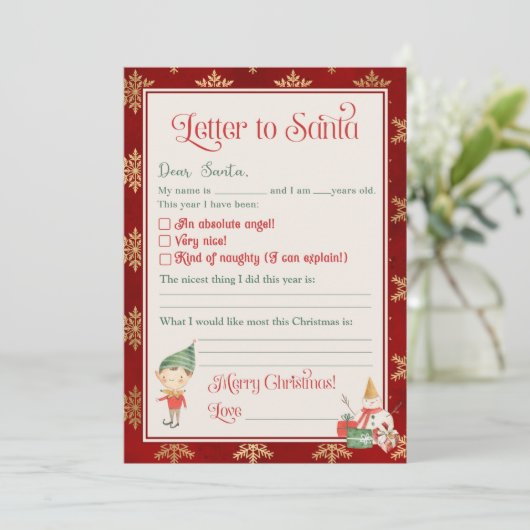 Invitation Modèle de lettre au Père Noël de la part d'un garç (Debout devant)