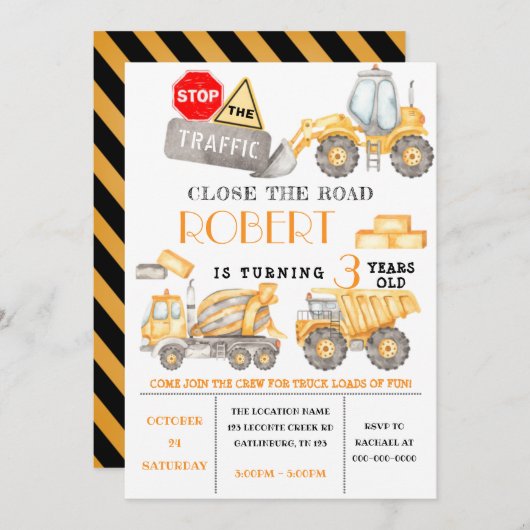 Invitation Modèle de l'invitation d'anniversaire de construct (Devant / Derrière)