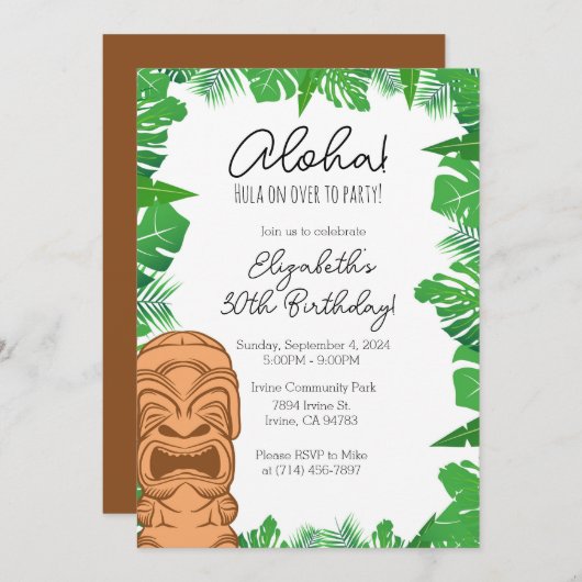 Invitation Modèle de l'invitation d'anniversaire hawaïen (Devant / Derrière)