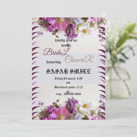 Invitation Modèle de l'invitation de douche nuptiale, Fleur s (Debout devant)