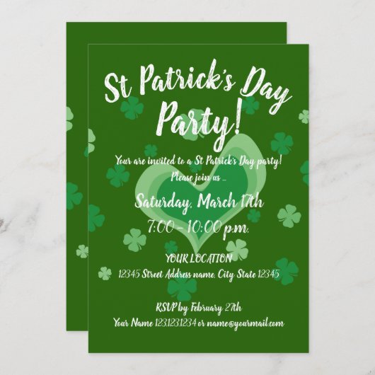 Invitation modèle de l'invitation de la fête de la St Patrick (Devant / Derrière)