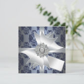 Invitation Modèle de l'invitation de la partie Blue Damask de (Debout devant)