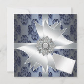Invitation Modèle de l'invitation de la partie Blue Damask de (Devant)
