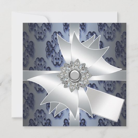 Invitation Modèle de l'invitation de la partie Blue Damask de (Devant)