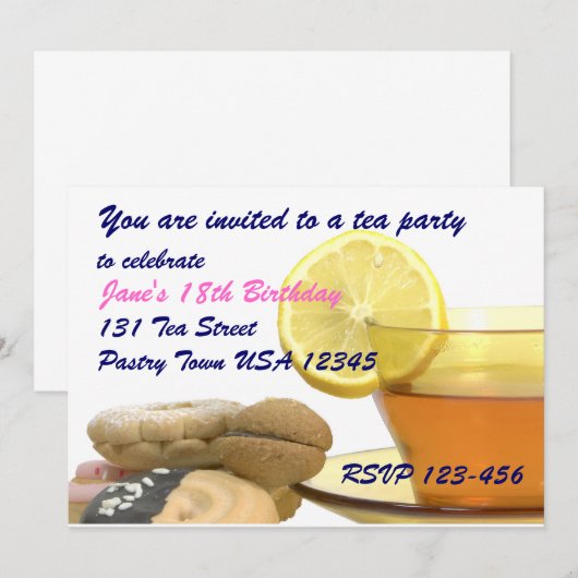 Invitation Modèle de l'invitation de Tea Party (Devant / Derrière)
