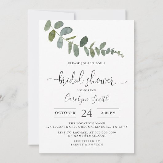 Invitation Modèle de l'invitation Eucalyptus Bridal Show (Devant)