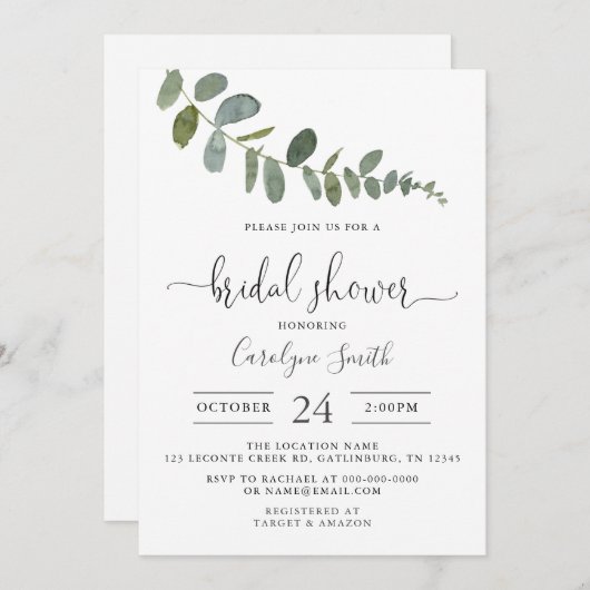Invitation Modèle de l'invitation Eucalyptus Bridal Show (Devant / Derrière)