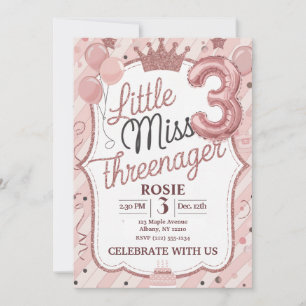 Invitation Modèle de l'invitation Little Miss Threenager