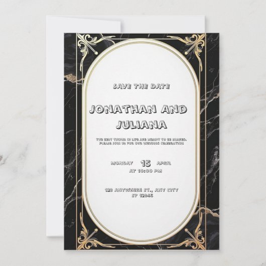 Invitation Modèle de luxe en marbre noir et blanc (Devant)