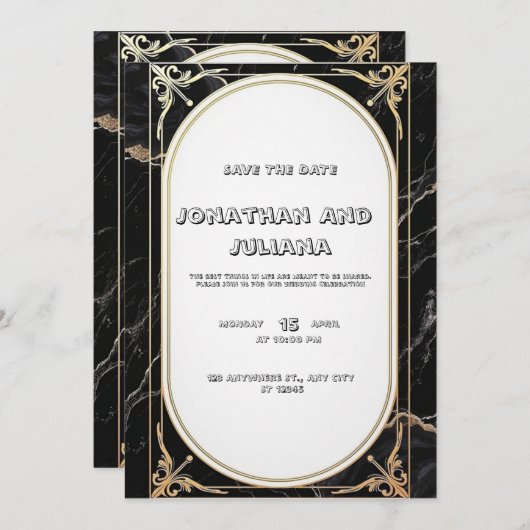 Invitation Modèle de luxe en marbre noir et blanc (Devant / Derrière)