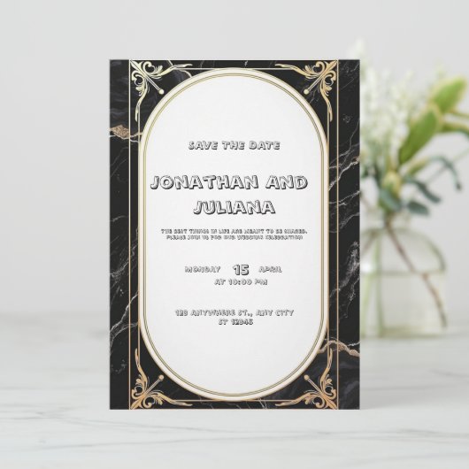 Invitation Modèle de luxe présentant du marbre noir et blanc (Debout devant)
