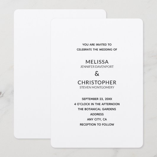 Invitation modèle de mariage 2B (Devant / Derrière)