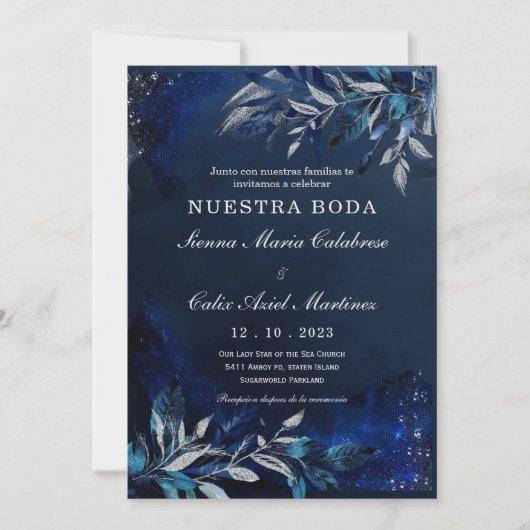 Invitation Modèle de mariage bleu et blanc (Devant)