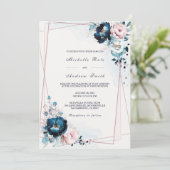 Invitation Modèle de Mariage bleu et Rose de la marine (Debout devant)