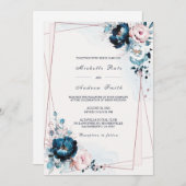 Invitation Modèle de Mariage bleu et Rose de la marine (Devant / Derrière)