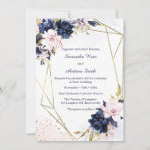 Invitation Modèle de mariage bleu royal et blush (Devant)