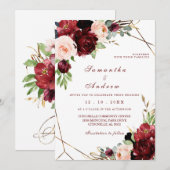 Invitation Modèle de mariage bordeaux et blush (Devant / Derrière)