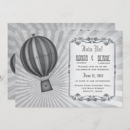Invitation Modèle de mariage d'aviateur de Steampunk (Devant / Derrière)