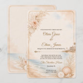 Invitation Modèle de mariage de plage à l'aquarelle modifiabl (Devant / Derrière)