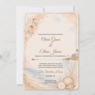Invitation Modèle de mariage de plage à l'aquarelle modifiabl