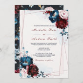 Invitation Modèle de Mariage d'or Rose et bleu marine (Devant / Derrière)