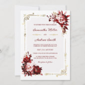 Invitation Modèle de mariage modifiable bordeaux et or (Devant)