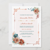 Invitation Modèle de mariage or sarcelle et orange brûlé (Devant)
