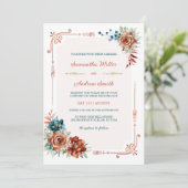 Invitation Modèle de mariage or sarcelle et orange brûlé (Debout devant)