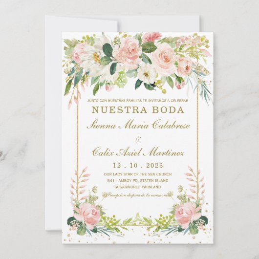 Invitation Modèle de mariage rose et or (Devant)