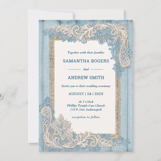 Invitation Modèle de Mariage Rustique Dusty Blue (Devant)
