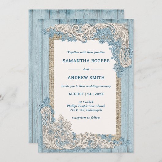 Invitation Modèle de Mariage Rustique Dusty Blue (Devant / Derrière)