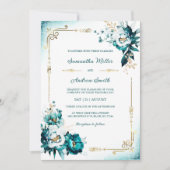 Invitation Modèle de mariage sarcelle et or (Devant)