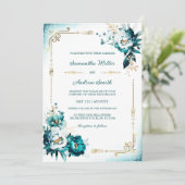 Invitation Modèle de mariage sarcelle et or (Debout devant)