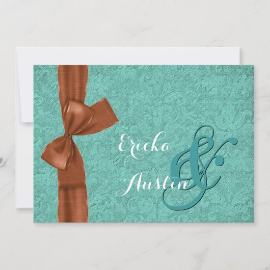 Invitation Modèle de Mariage V11 pour Damask Bow Turquoise et (Devant)